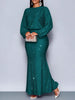 Shiny Women's Dress Spring Autumn O-neck Long Sleeve Slim Hips Banquet Long Dress Female Pleated Party Fishtail Dresses
