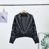 Geometric Printed Knitted Jackets For Women Autumn Long Sleeve Sweater Coats Single Breasted Lady Street Chic Tops