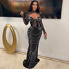 Women Mesh See Though Diamonds Rhinestones Cutout Front Long Sleeve Sexy Party Club Evening Prom Maxi Long Dress