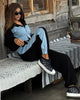 Contrast Color Patchwork Hoodies Pants Set Women Zipper Short Hooded Coats Lace Up Wide Leg Pant Spring Autumn Tracksuit