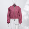 Elegant Full Sleeve Short Jacket Women Chic Zipper O-neck Shoulder-padded Blazer Coat Female Solid Coats Lady