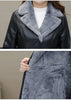 Womens Leather Windbreaker Plus Velvet Thick PU Leather Cotton Coat Long Suit Collar Large Size Warm Leather Jackets