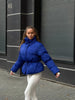 Women High Stand Collar Solid Puffer Jacket Elastic Cinched Waist Peplum Hem Zip Back Thick Padded Coat Warm Winter Street Coats