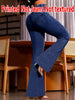 8160 Ladies Non-Leather Bell Bottom Pants Floral Print Denim Look Spring Autumn Winter Wearable Ladies Long Trousers