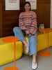 Chic Stripe Scarf Loose Sweater Women Autumnn Full Sleeve O-neck Single Breasted Knitted Coat Female Lady Cardigan