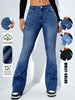 Women's Stylish Elegant Denim Flare Pants with Pocket, Casual Fit for All Seasons, Moderate Thickness Denim Trousers