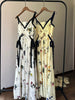 Kuzuwata Elegant V Neck Sling Dress Print Slim Vest Big Swing Lace Up Ruched Panelled Robe Japan French Mujer