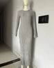 Lace-Up Female Knit Maxi Dress Autumn High Waist Patchwork Long Sleeve Loose Solid Dress Bandage Knitwear Dress