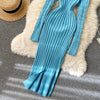 Autumn Winter Twist Women's Wrap Knitted Dresses Long Sleeve Sheath Knitwear Office Bodycon Dress Female