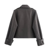 Autumn Women Solid Cropped Trench Coat Vintage Double Breasted Long Sleeve Short Jacket Lapel Collar Windbreaker