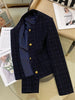 Korean Navy-blue Tweed Short Jacket Women's Woolen Coat Spring Autumn O-neck Slim Casual Blazer Tops Streetwear Lady Outerwear