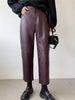 Autumn Winter PU Faux Leather Women's Wide Leg Pants High Waist Female Casual Loose Ankle Length Trousers