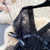 Lace Mesh Sensual Comfortable Mini Dress Women V Neck Lace-up Black Dress Sexy Party Hotsweet