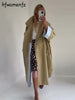 Street Women's Long Trench Coats Loose Stand Collar Single Breasted Full Sleeve Slit Windbreaker Autumn Lady Commute Jacket