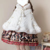 Japanese Kawaii Lolita Style Plush Hooded Poncho Coat Women Sweet Warm Knitted Bow Short Jackets Vintage Elegant Cloak Outerwear