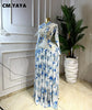 Women Tie Dye Print O-neck Long Sleeve Pleated Long Dress Sexy Mesh Evening Party Birthday Vacation Dresses Vestido