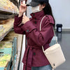 Spring Women High Neck Double-breasted Lace-up Solid Trench Coat Female Casual Elegant Windbreaker Jacket