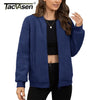 Womens Teddy Fleece Jacket Full Zip Thermal Lined Fuzzy Coat with Inner Pockets Warm Antistatic Winter Outerwear