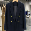 Women's Jacket Suit Jacket Casual Blazers Navy Blue Single-breasted Lapel Loose Office Worker Coat for Women Outwear