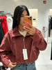 Vintage Suede Jackets Women's Loose Full Sleeves Zipper Pockets Stand Collar Coats Ladies Autumn Solid Streetwear