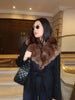 Autumn Solid Lace Up Jacket For Women High Street Turn Down Fur Collar Long Sleeve Belt Coats Lady Chic Street Outerwear