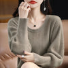 Autumn Winter 100% Mink Cashmere Knit Long Skirt Women Scoop Neck Knee-length Dress Casual Warm Jumper Cashmere Base Shirt Top