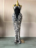 Women Print Patchwork Stacked Ruched Long Sleeve Bodycon Midi Maxi Long Dress Birthday Vacation Sexy Party Dresses