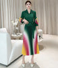 Gradient Color print Pleated women's Dress tie flowe Flared Sleeve elastic lace up design Long Dresses 2DB6658