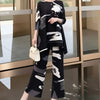 Blue Green Tie-Dye Print Women's Two-piece Set Three-quarter Sleeves A-line Top Wide Leg Pants Spring 2DB7115