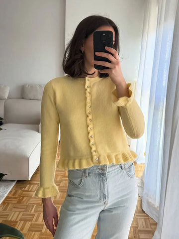 Women Elegant Yellow Sweater O Neck Single Breasted Long Butterfly Sleeve Knitted Cardigan Autumn Office Lady Coat
