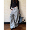 Women's Grey Urban Striped Pants Baggy Oversize Suits Long Pants Harajuku Japanese 2000s Style Y2k Emo Vintage Trousers Clothes