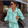 Shiny Stand Collar Short Jacket Women Puff Sleeve Drawstring Waist Cinching Pleated Jackets Autumn Causal Lady Outerwear