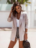 Blazer women casual Autumn Winter Long-sleeved double-breasted solid color long blazer women's clothing
