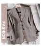 Coffee Plaid Blazer Women Tempeament Wool Long Sleeve Slim Jacket Office Ladies Work Coat Gray Tops