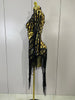 Women Colorful Sparkly Rhinestones Tassel Sexy See-Through Dress One Shoulder Latin Dance Outfits Nightclub Party Stage Costume
