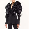 Spliced Mesh Ruffles Casual Blazer For Women Lapel Long Sleeve Tide Loose Fit Jacket Spring Autumn A165