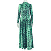 Women's Retro Print Turtleneck Long Sleeve Waistband Pleated Big A-Line Long Dress