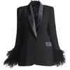 Women's Sparkle Diamond Blazers Coat Female Streetwear Long Sleeve Casual Spliced Feather Chic Suit Coats