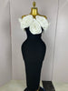 Stereoscopic Red Flowers Sexy Off The Shoulder Ankle Lenght Bandage Dress Woman Birthday Party Vestido Wedding Party Outfit