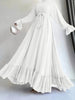 Elegant Solid Color Long Sleeve Dress Casual Loose Strap Round Neck Flared Skirt Patchwork Pleated Gown for Women