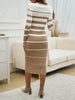 Office Ladies Knitted Dress Elegant Striped Print Slim Long-sleeved Dress Autumn Winter