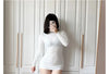 Women Transparent Sexy See Through Mini Dress Korean Outdoor Expose White Sheer Slim Fit Above Knee Longsleeve Crop Skirts