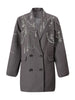 Women's Heavy Industry Nail Bead Blazer Notched Collar Double Breasted Loose Suit Jackets Autumn