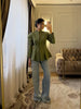 Elegant Solid Slim Short Jacket Women Chic Stand Collar Double Buttons Waist Cinching Pleated A-line Coat Lady Spring Daily Wear