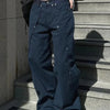 Jeans for Woman Y2k Clothes Relaxed Loose Fit Wide Leg Trousers Vintage American Retro Style with Rivet Patchwork Split Design