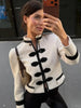 Chic Single-breasted Short Jacket Women Contrast Full Sleeve Cropped Stand Collar Napoleon Coat Lady Daily Street Wear