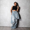 Women's Patchwork Asymmetric Jeans High Street Holes Wide Leg Vintage Casual Streetwear Denim Trousers