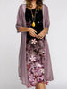 Europe and the United States autumn women's long dress two-piece set of floral print round neck suit petticoat