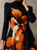 Women's Elegant Stand Collar A-Line Party Dress Vintage Floral Printed Midi Dresses For Evening Office Commute