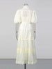 Dot Print Sheer Dress for Women Stand Collar Puff Sleeve High Waist Patchwork Lace Up Elegant Casual Dresses Female
